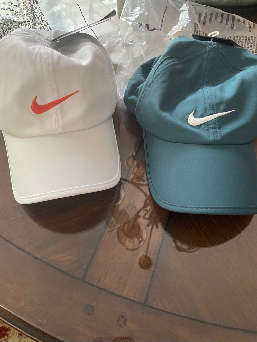Nike Baseball Cap Set - White with Red Swoosh & Teal with White Swoosh